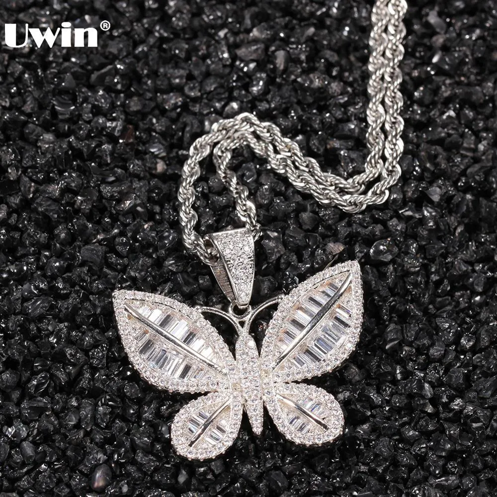 Uwin hiphop jóias borboleta de cobre pingente colares gelado fora cúbico zircônia encantos chique acessórios para drop shipping jóias x0509
