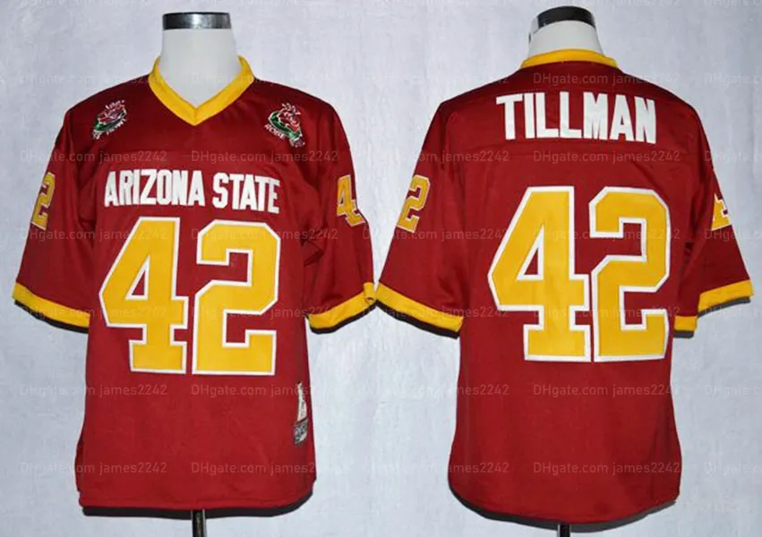 빈티지 1997 Rose Bowl College 축구 저지 Sun Devis Asu Pat Tillman 42 Maroon Mens 스티치 최고 품질 셔츠