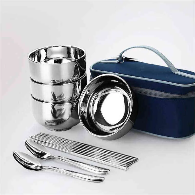 12 Piece Camping Dinnerware Set, Stainless Steel Plates And Bowls, Complete Messware Kit With Storage Bag, Ideal For Outdoor Hiking And Camping Adventures