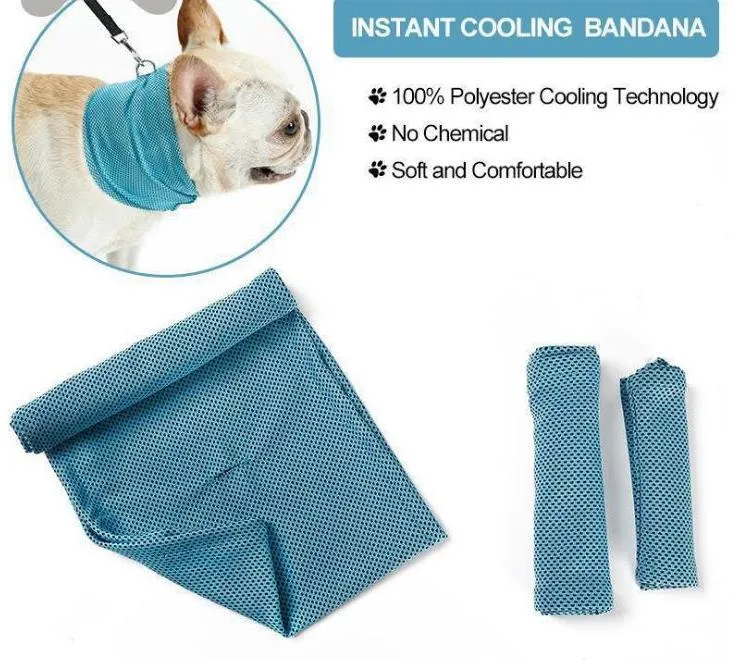 Serviette de refroidissement de glace Bandana pour animal de compagnie chien chat écharpe été respirant serviettes fraîches envelopper bleu arcs accessoires dans le sac de détail Pack SN2593