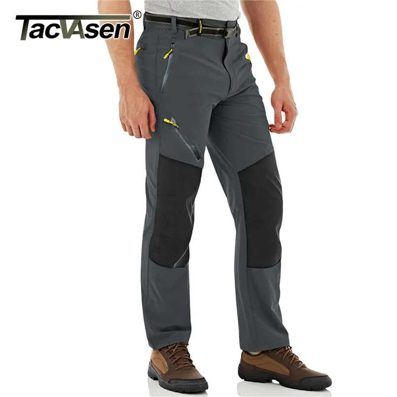 TACVASEN SOMMAR LIGHTWEIGHT QUICK TORGE BROUSERS MENS RIP-STOP MULTI-FOCKETT TACTICAL MILITET TROUSER Elastic Straight Hike Pants 210715