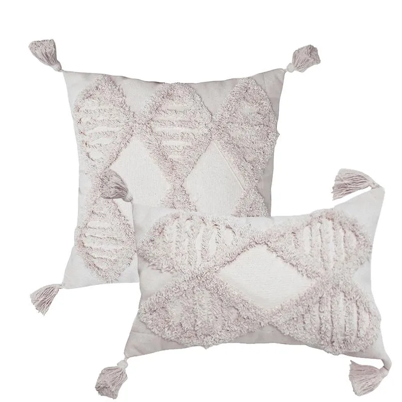 Cojín/almohada decorativa, funda de cojín con borlas, 45x45cm/30x50cm, funda de sofá Beige, decoración cuadrada hecha a mano para el hogar para la cama de la sala de estar