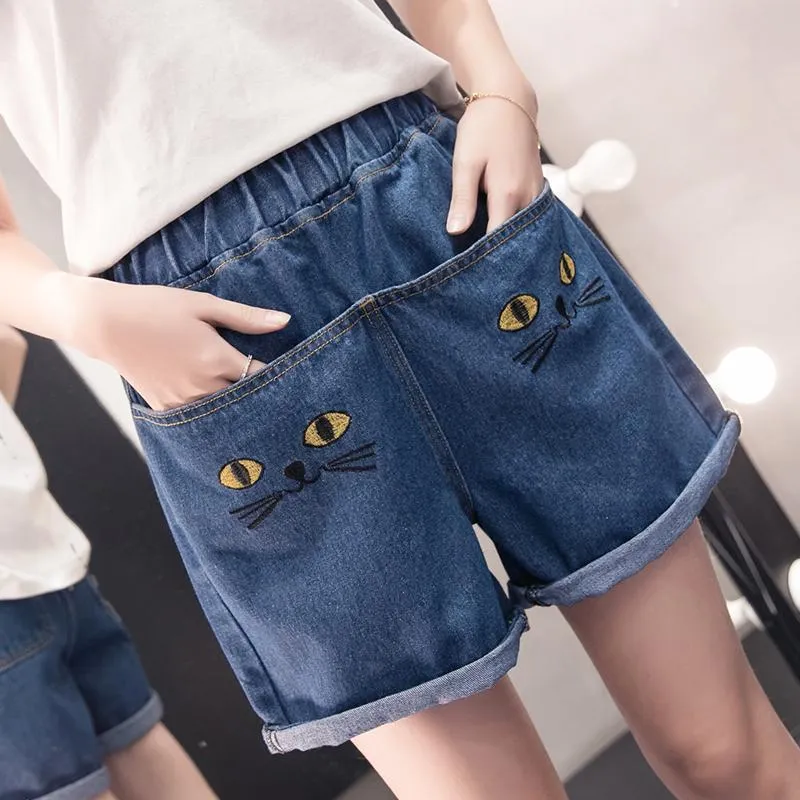 High Waist Denim Shorts Cartoon Embroidery Student Trousers Fashion Casual Girl Summer Jeans Female Women's