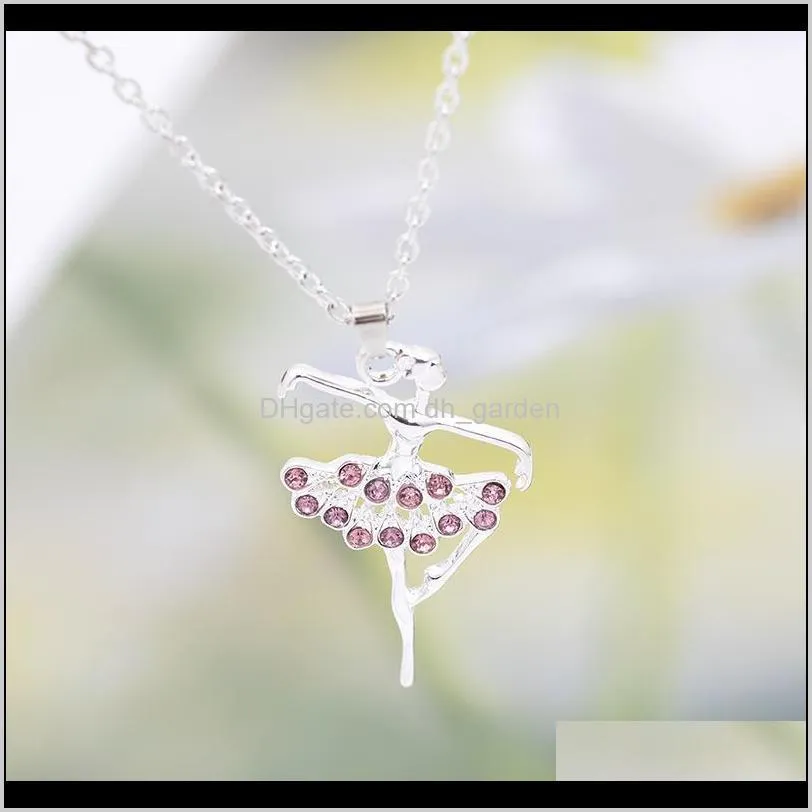 30pcs mother gift character girl dancing ballet sports pendant necklace simple  pink zircon clavicle chain jewelry necklaces