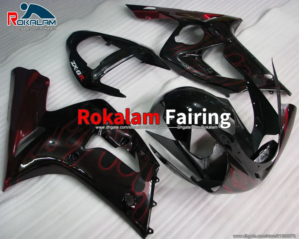 För Kawasaki Fairings Ninja ZX6R 2003 2004 Red Flame ZX-6R 03 04 ZX 6R Motorcykel Fairing Body Kit (formsprutning)