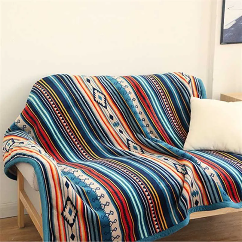 Super Soft Retro Flannel Fleece Sherpa Bohemian Couch Throw Blanket For Sofa Portable Car Travel Cover Blanket 211122