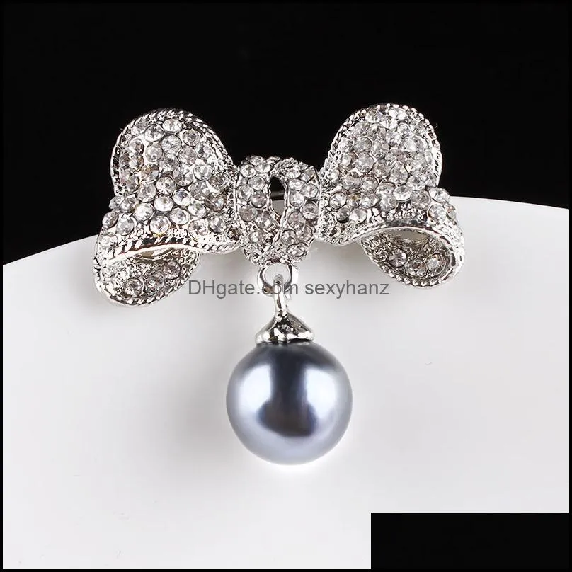 Vintage Pearl Bowknot Pin Brooches For Women Rhinestones Designer Jewelry Christmas Gift