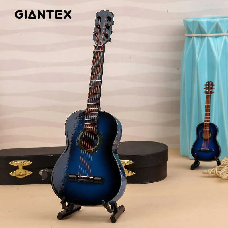 Mini guitarra clássica Modelo em miniatura de madeira instrumento musical decoração presente decoração para quarto sala de estar 210804