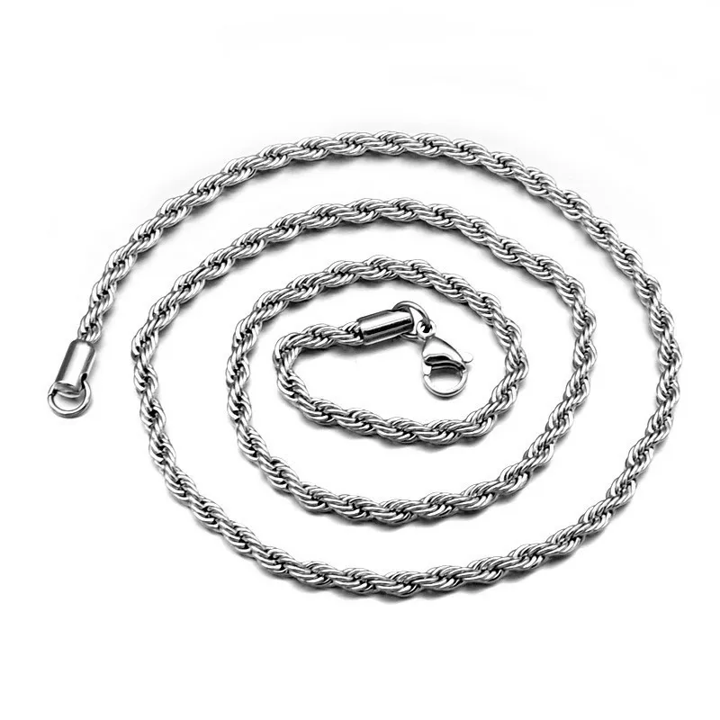 Collana Color Argento Con Catena In Corda Intrecciata In Acciaio Inossidabile Da 2,3 Mm/3 - Foto 6