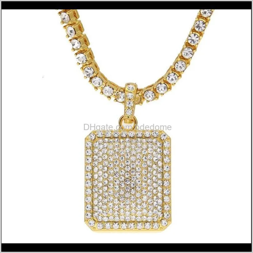 mens hip hop necklace jewelry fashion gold iced out chain full rhinestone dog tag pendant necklaces