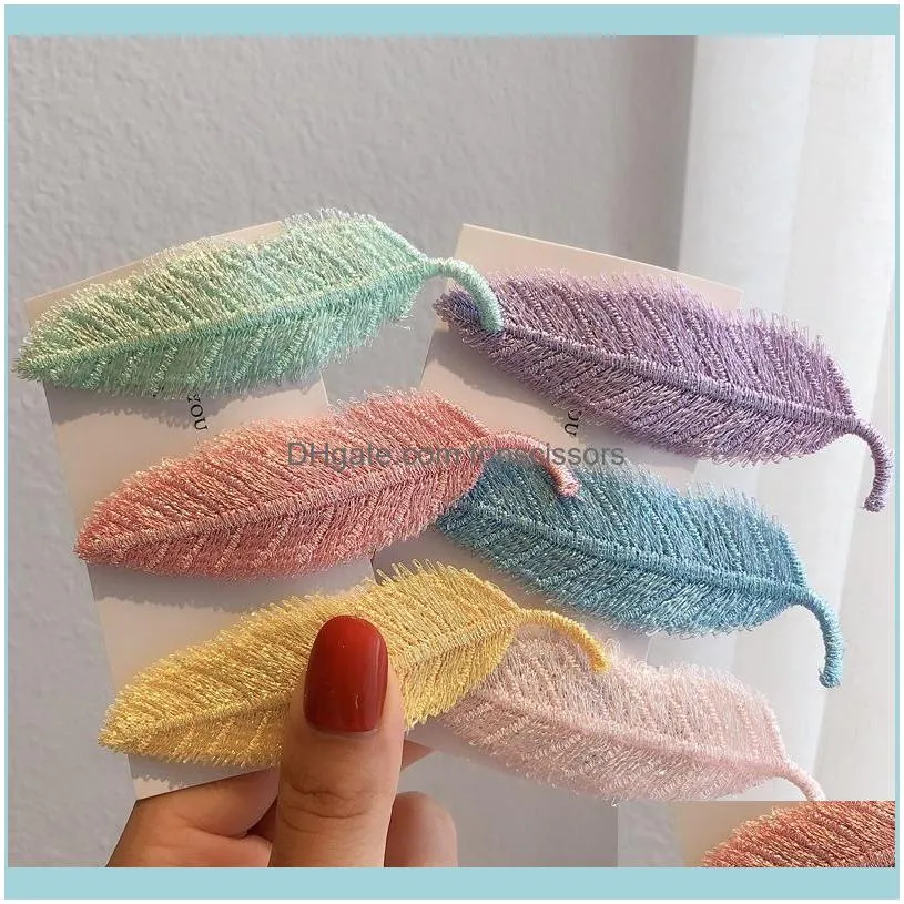 Fashion Leaf Feather Hair Clips For Women Girls Sweet Candy Color Hairpins Barrette Simple Lady Headwear Accessories1