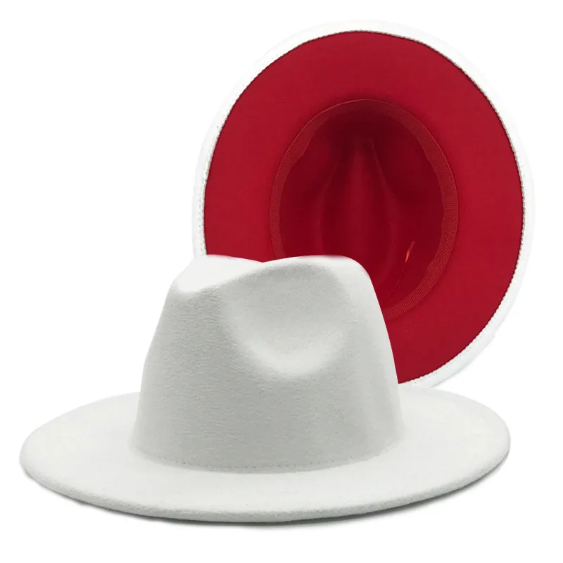 Extérieur blanc Patchwork laine mélange Vintage hommes femmes Fedora chapeaux unisexe classique grand bord Panama Trilby chapeaux fête Jazz Hat2851