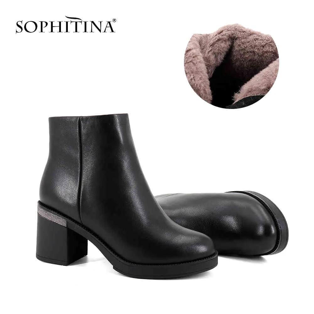 Sophitina Ankle Boots Удобные квадратные пятки круглые носки высокого качества натуральные кожаные туфли женские ботинки SC359 210513