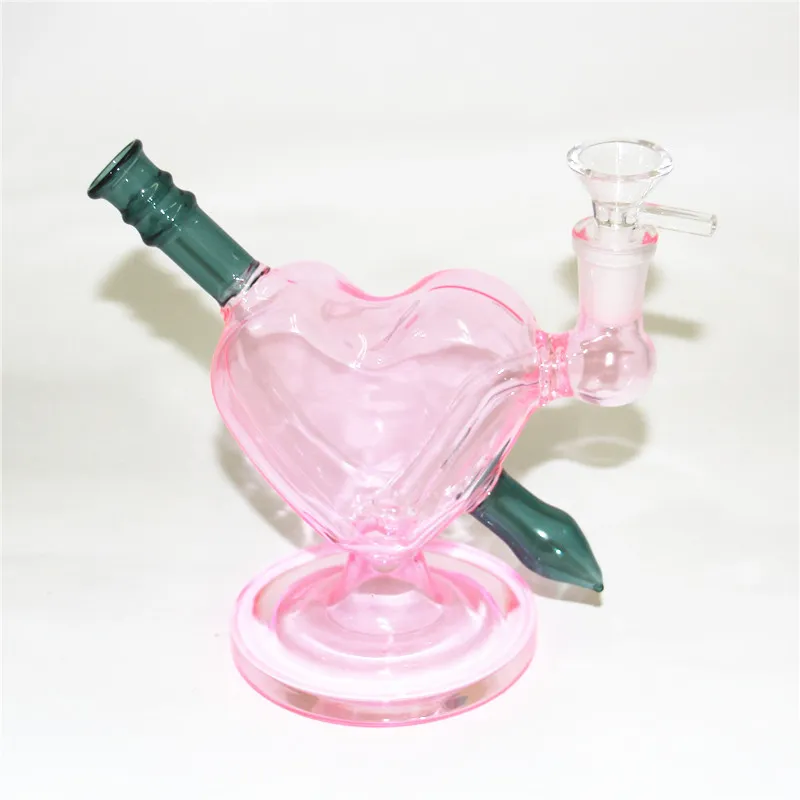 Heady Glass Bongs Hookahs Oil Dab Rigs 14mm Kvinnliga fog med skålens hjärtform Vattenrör Bubble Ash Catcher