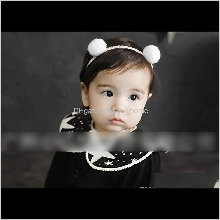 princess baby kids double fur balls beach hair bands bandanas child hair accessories headbands band black white k6640