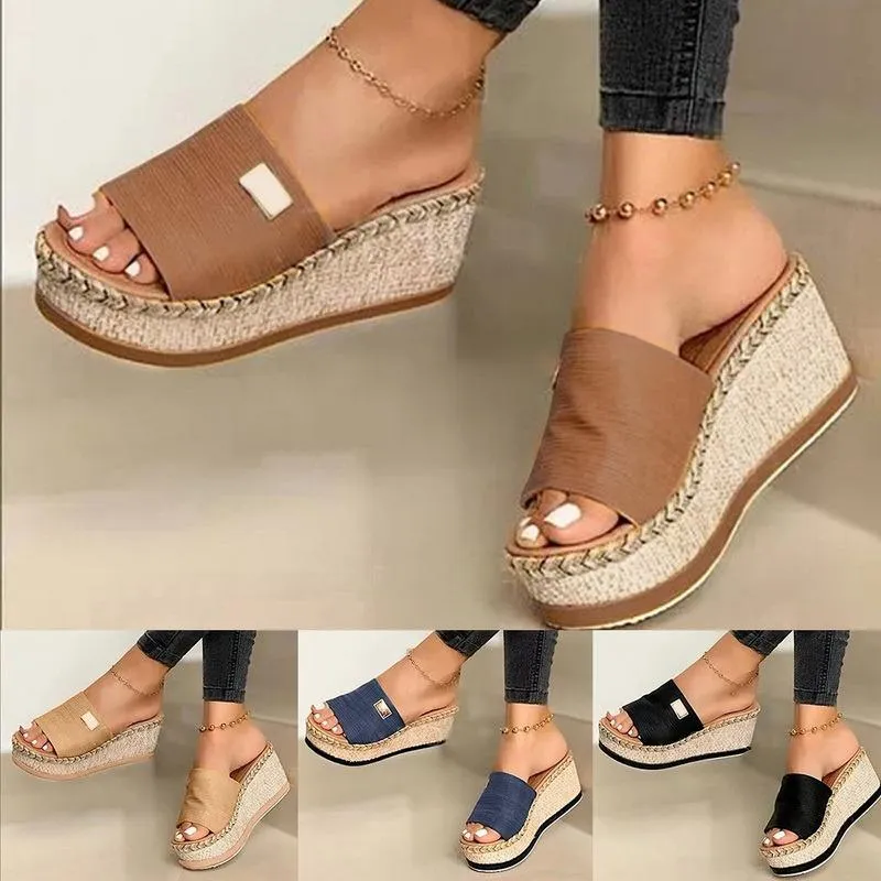 Sandalen Litthing Zomer Wiggen Slippers Platform Hoge Hak Vrouwen Slipper Dames Buiten Schoenen Basic Clog Wedge Flip Flop