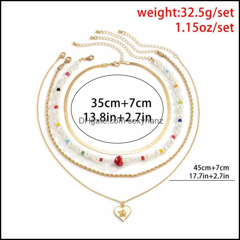 Angel Heart Twist Thin Pendant Necklaces Baroque Pearl Mushroom Beaded Clavicle Chain European Women Multi Layer Alloy Gold Snake Chains Jewelry