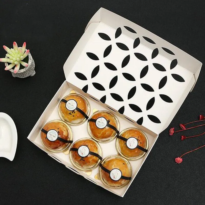 Gift Wrap 100 stks / partij 22 * ​​14 * 5cm Creatieve rechthoek Holle Cake Paper Box Cookie Mooncake Cupcake Packaging