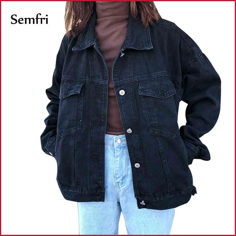 Semfri Jacket Women Black Denim Winter Jeans Coat Casual Harajuku Streetwear Female Vintage Dropshipping