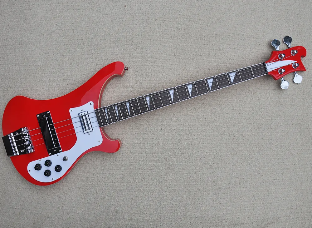 Guitare basse électrique Ricken 4 cordes rouge 4003 avec pickguard blanc, touche en palissandre, peut être personnalisée
