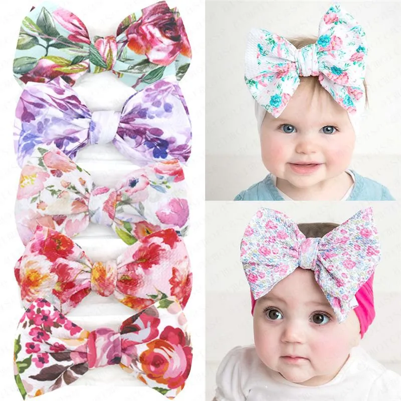 Baby Mädchen Floral Tie-Dye Stirnband INS große Schleife Haarband Schleife böhmische Säuglingsstirnbänder Neugeborene weiche Haarbänder HeadWrap Turban
