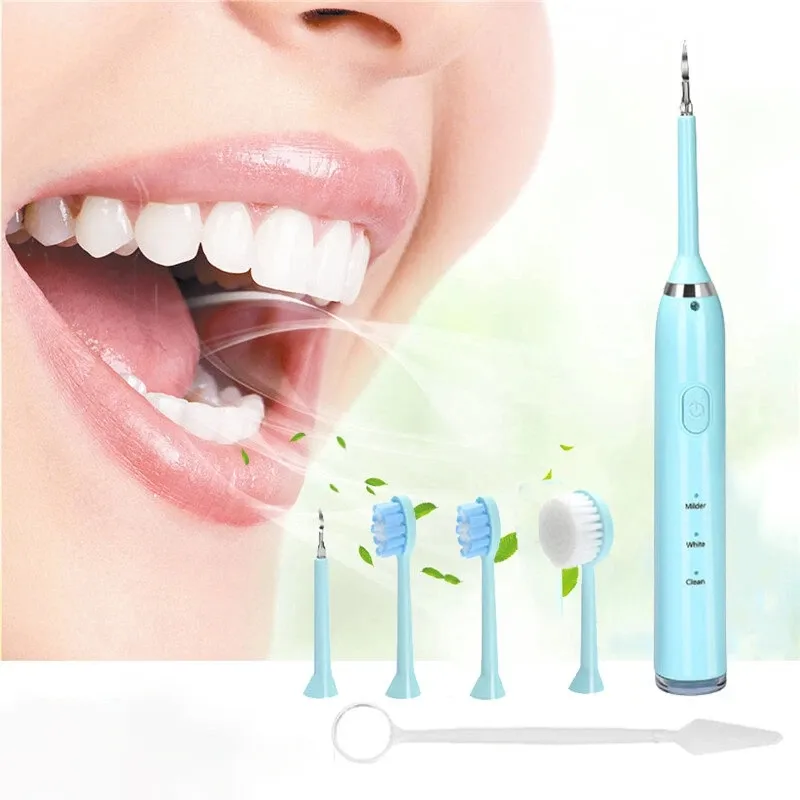 Spazzolino da denti ad ultrasuoni 3 in 1 IPX7 Detergente per denti impermeabile Ricarica USB Muto Kit di pulizia dentale a tre velocità - Edizione Blue Star