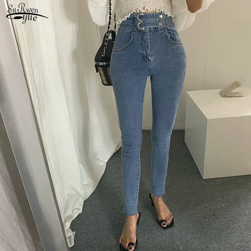 Fall High Waist Stretch Skinny Women Jeans Pants Split Cuff Female Pencil Streetwear Denim Trousers 10592 210521