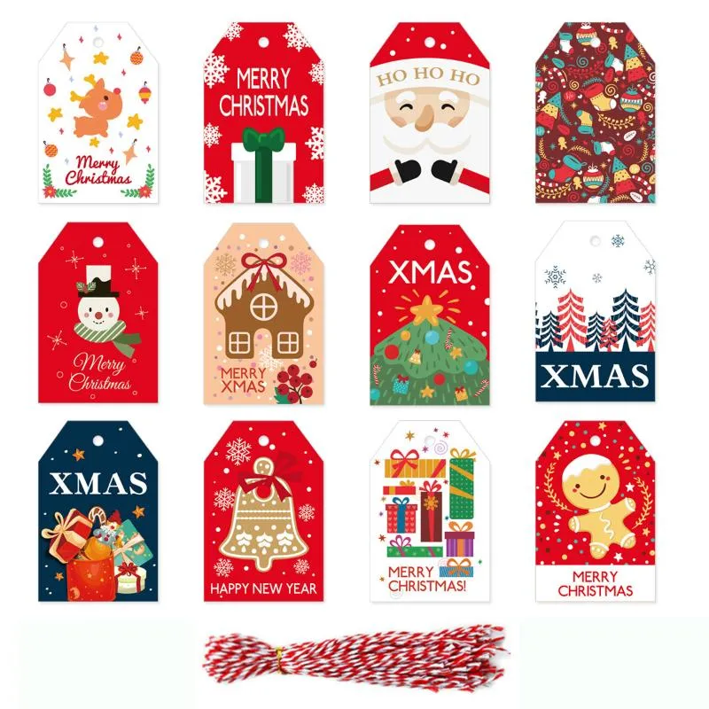 クリスマスの装飾48ピースメリークラフト紙のタグDIY手作りプレートギフトボックス装飾年の装飾