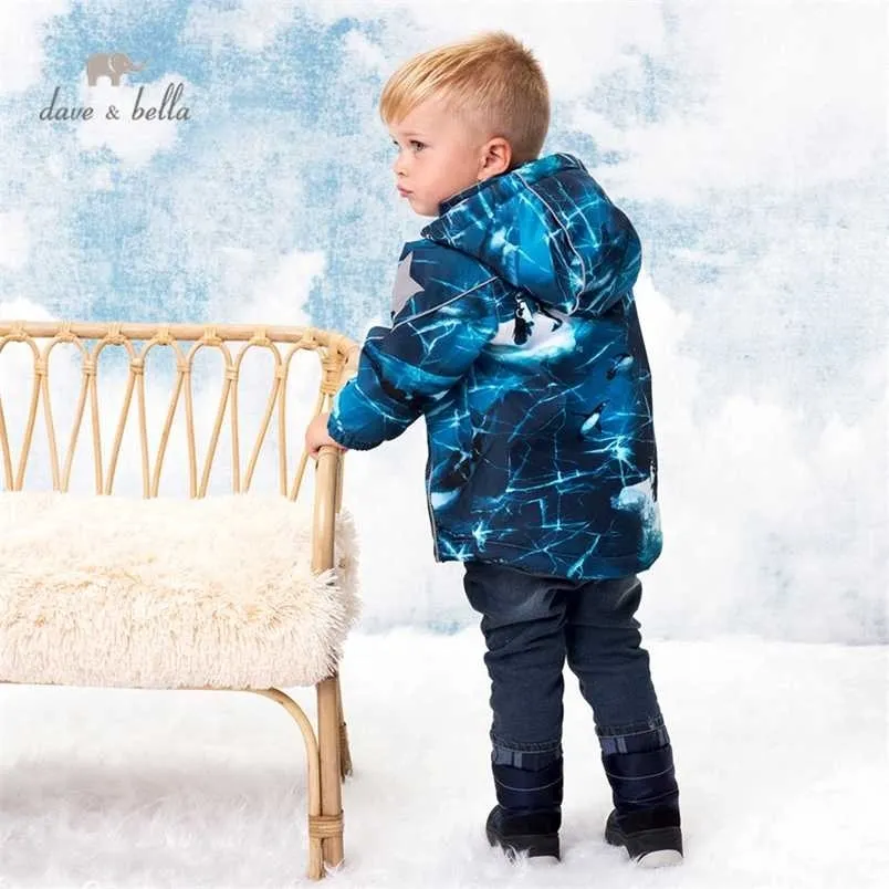 DB15551 dave bella winter baby boys fashion cartoon print hooded padded coat children tops infant toddler outerwear 211203