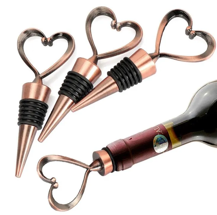 Bar Tools Rose Gold Silver Elegant Heart Lover Shaped Red Wine Champagne Metal Wines Bottle Stopper Valentines For Wedding Gifts SN4056