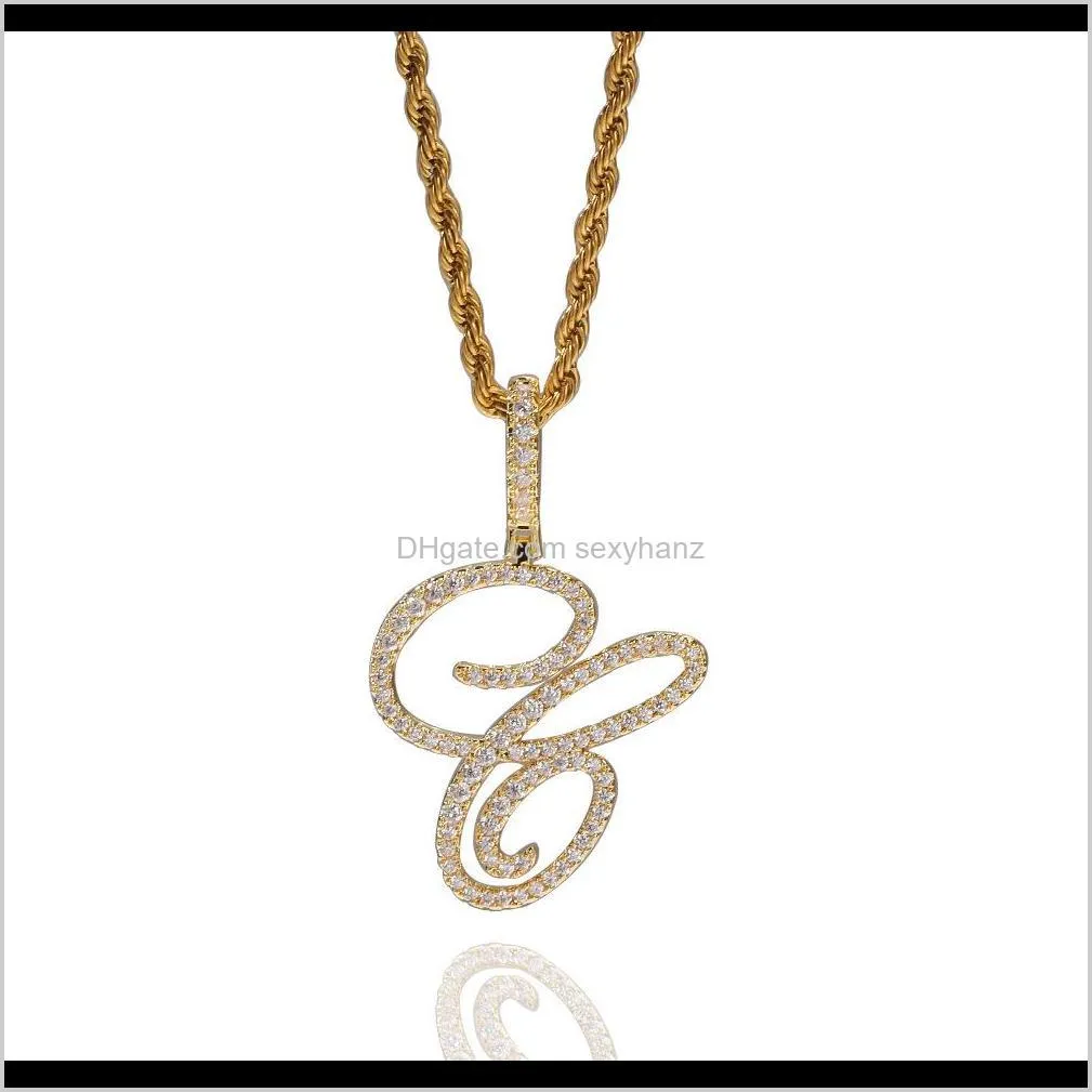 letters a-z pendant& necklace pendant necklace personalized cursive hip hop cubic zircon charm english letter jewelry