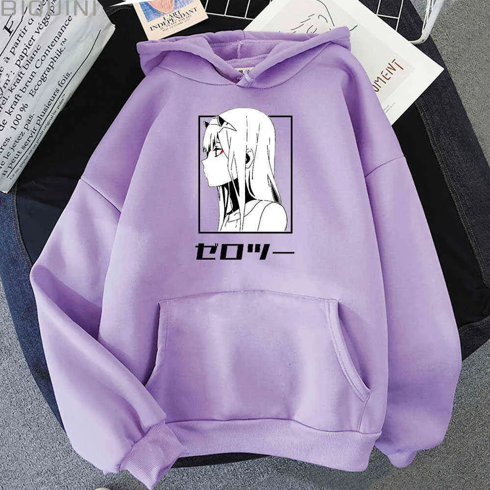 Franxx Anime Hoodie Zero Två Print Kawaii Aestetic Streetwear Kvinnor Darling Hot Girl Punk Clothes Loose Sweatshirt Pullover Y0820