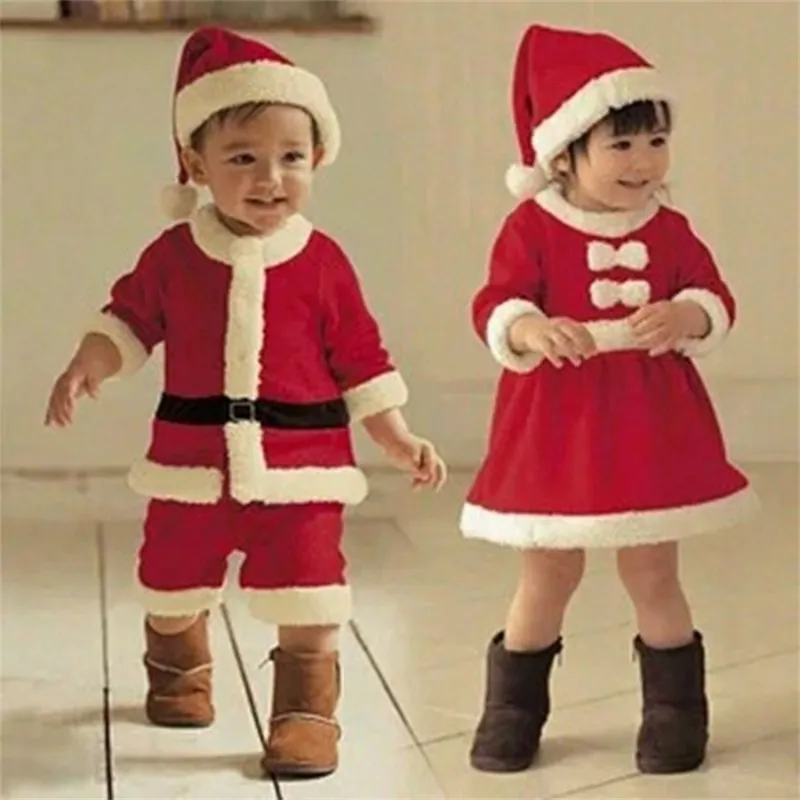 女の子のクリスマスコスチューム子供の遊びサンタクロースドレス男の子のパフォーマンススーツ幼児の女の子服男の子210702