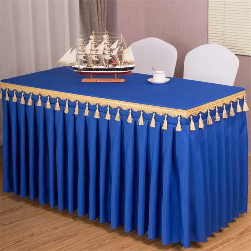 Honorable Tablecloth for Christmas Meeting el Wedding Decoration Rectangular Cover Royal Blue Coffee Cloth 211103