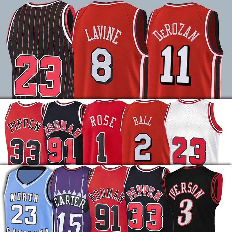 Carter Zach 8 camisetas de basquete lavinas 91 Dennis 33 Scottie Rodman Pippen 1995 1996 Jerseys DeMar 11 DeRozan Lonzo 2 Ball Rose 1 Derrick Allen Iverson 15 Vince