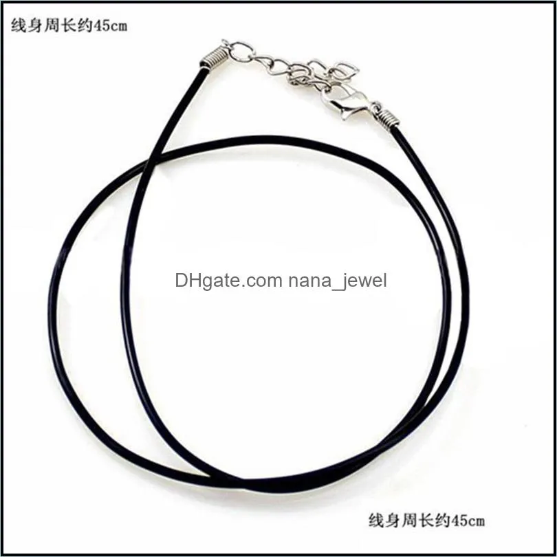 100pcs Black wax Leather Necklace Cord Clasps 45+5cm 1.5mm handmade leather cord 330 Q2