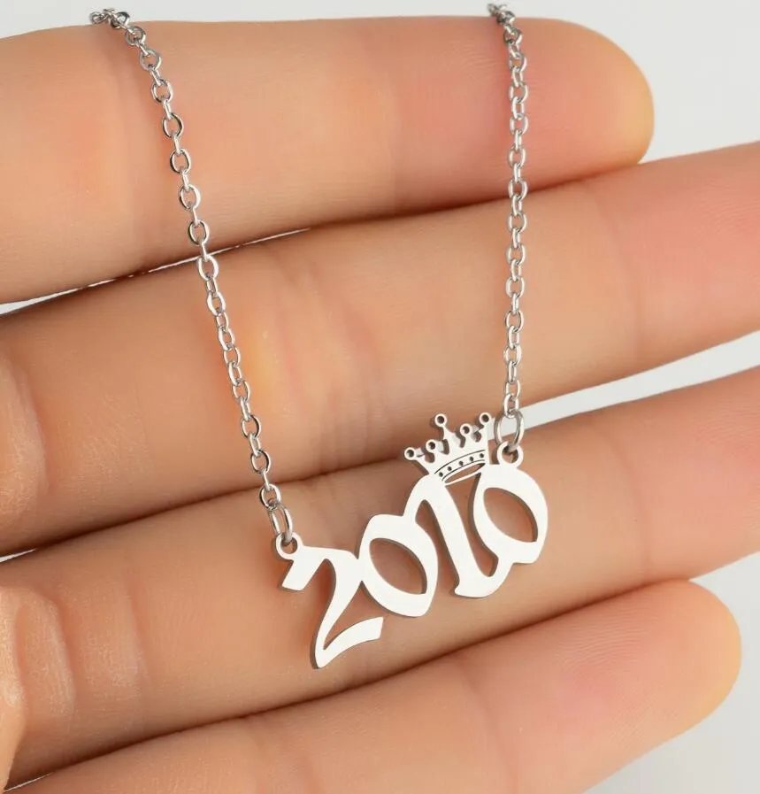 2PCS jewelry Crown Year Number Necklaces for Women 1997 1998 1999 Goth Stainless Steel Pendant Necklace Choker Collare Gold Chain