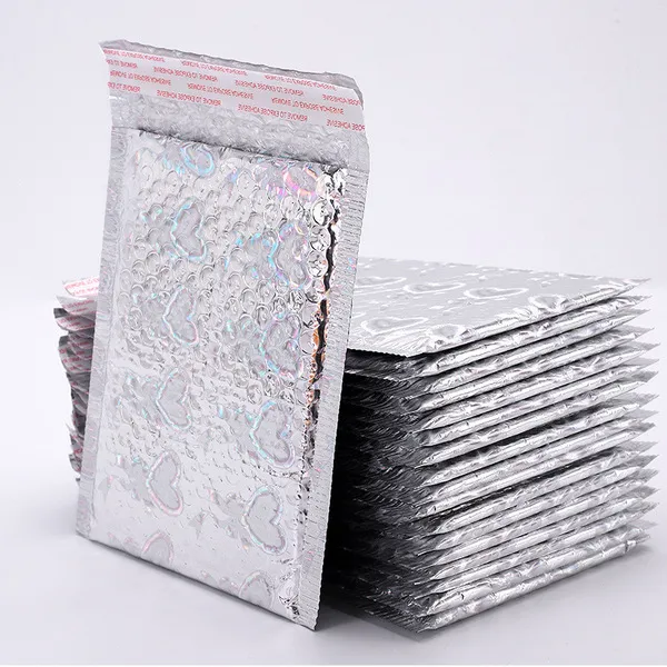 50 Uds., nuevo sobre de burbujas, película de aluminio láser, bolsas de envío impresas con bolsa de embalaje exprés de burbujas, 15x18cm