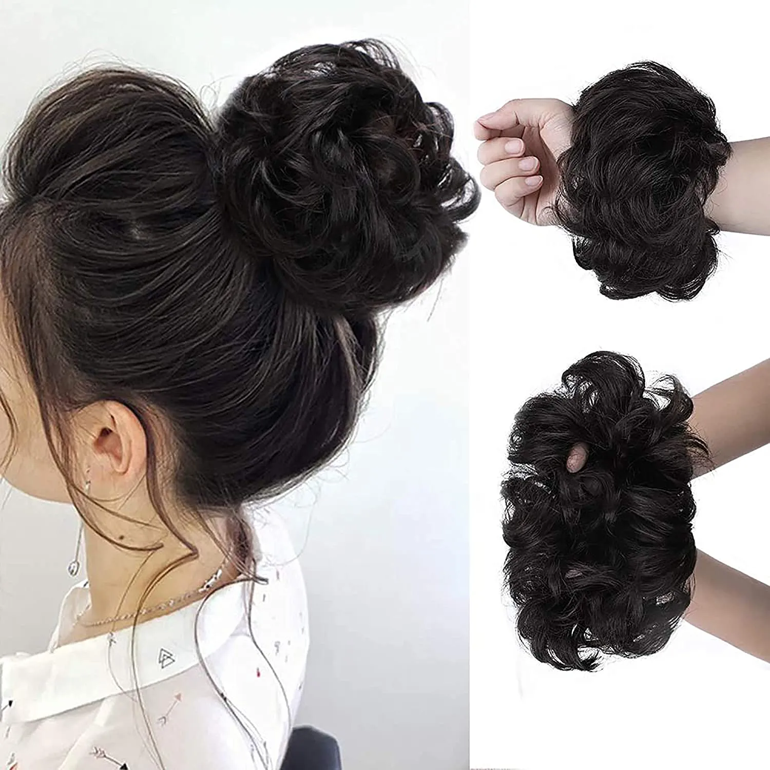 Hurtownie 100% Ludzkich włosów Scrunchie Messy Bun Hainkaces DIY Wrap wokół Updo Ponytail Rozszerzenie Dla Kobiet Dziewczyn