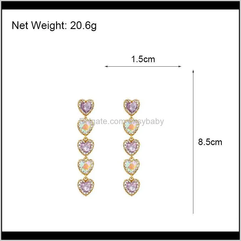 fashion jewelry simple geometric crystal long earrings elegant luxury heart shape  drop earrings for women