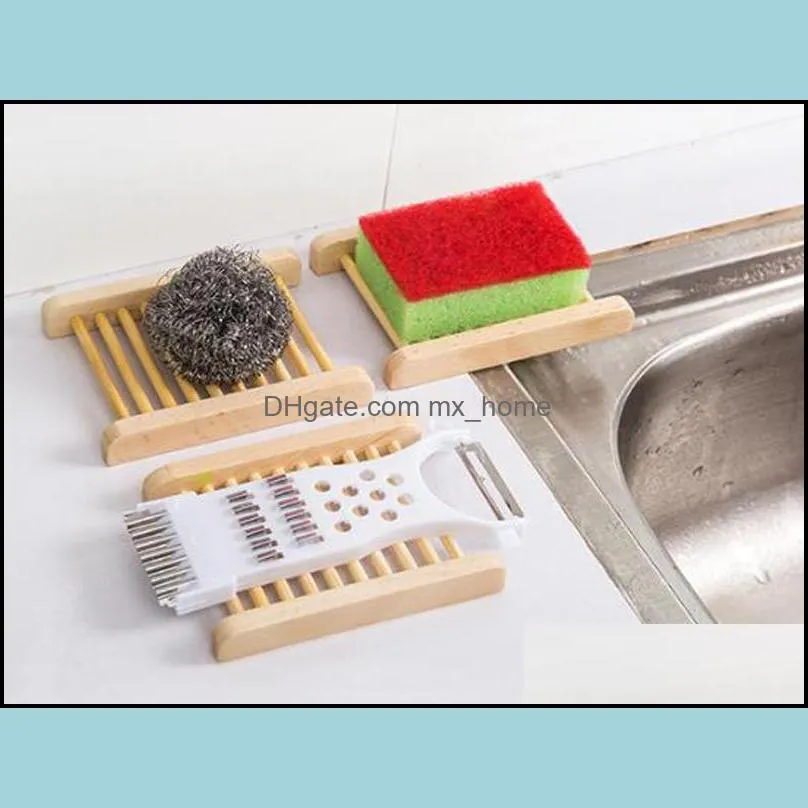 Fast shipping Natural Wood Soap Dish Wooden Soap Tray Holder Storage Soap Rack Plate Box Container for Bath Shower Plate Bathroom