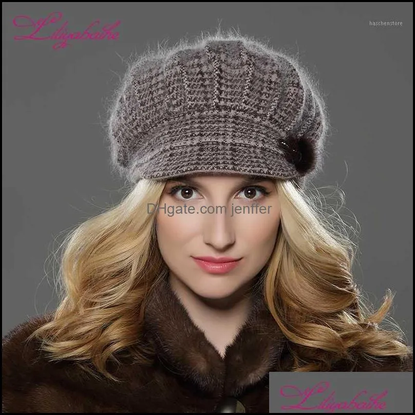 Bérets chapeaux chapeaux chapeaux, écharpes gants Fashion Aessories Liliyabaihe style femme chapeau hiver chapeau dorer laine tricotée laine angora geometrique vison fleur