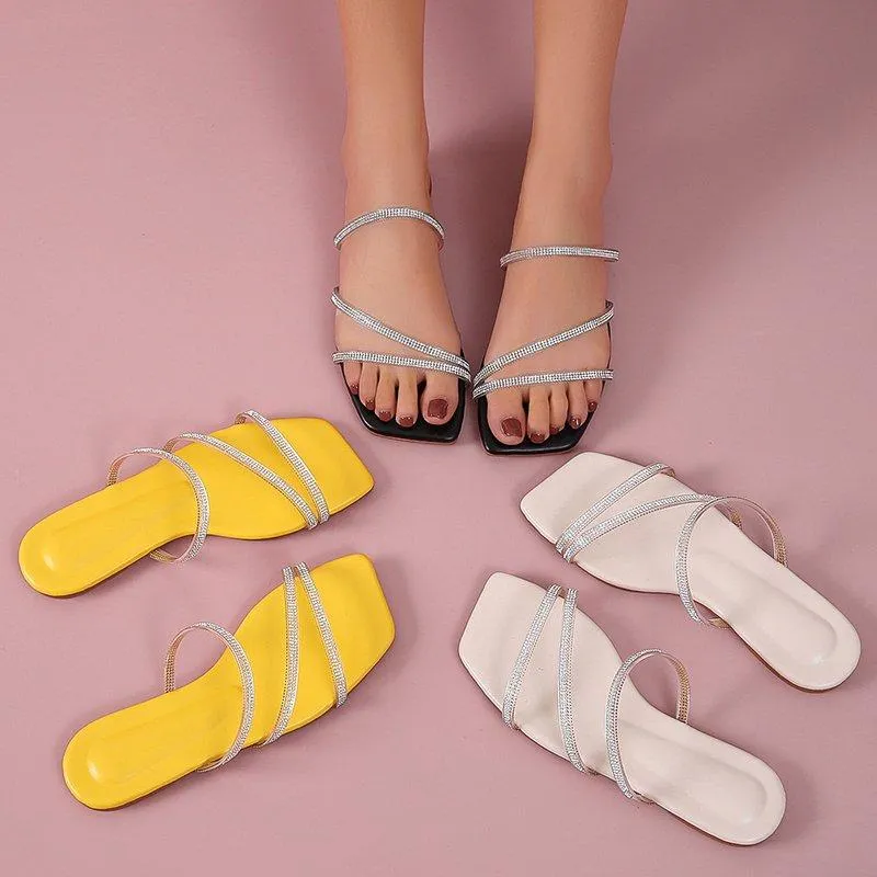 Slippers 2021 Women's Women Shoes Transparent Sexy Open Toe Flats Sandals Crystal Bling Flip Flops Casual Beach Female