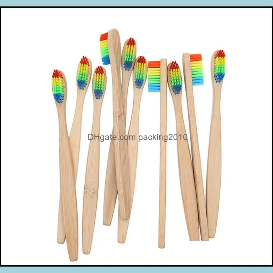 Colorful Head Bamboo Toothbrush Wholesale Environment Wooden Rainbow Bamboo Toothbrush Oral Care Soft Bristle with box free ship