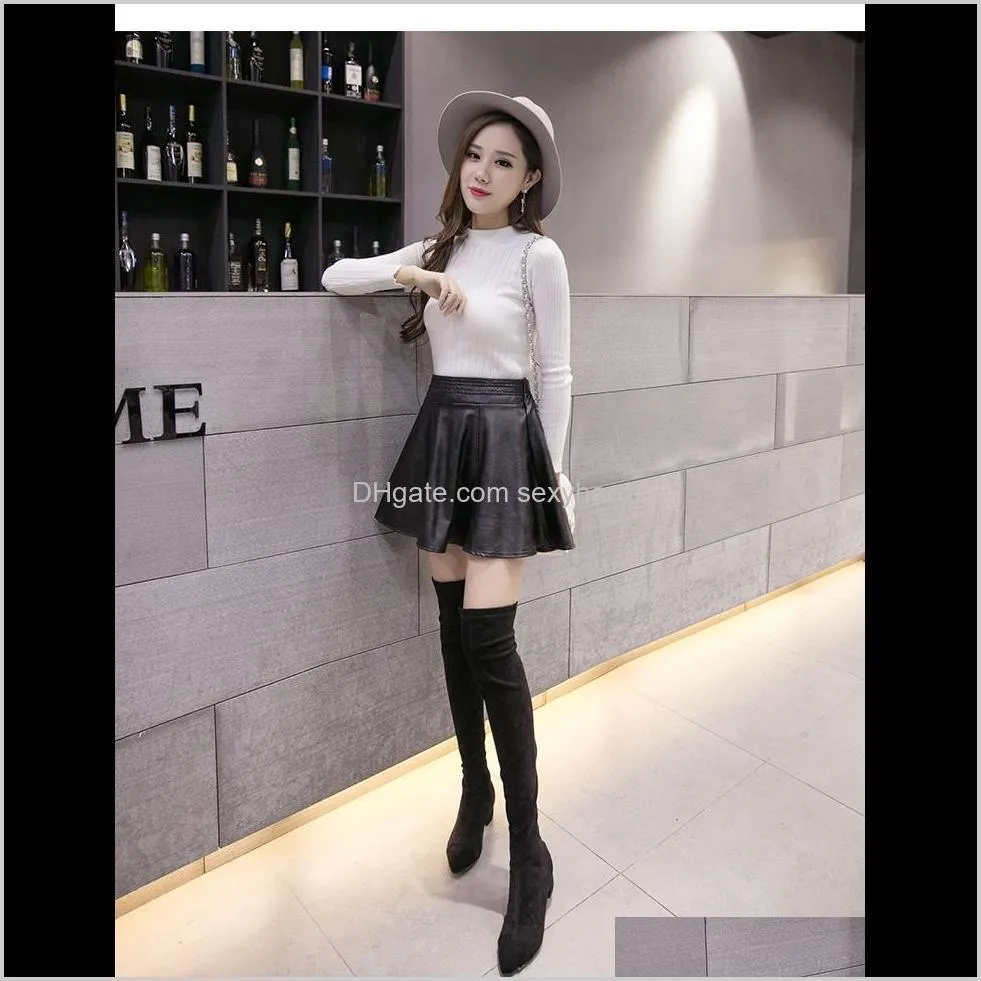 wholesale-new fashion women faux leather cute mini skirt pleated a-line pu spring/winter/summer back zippered skirt 6xl plus size