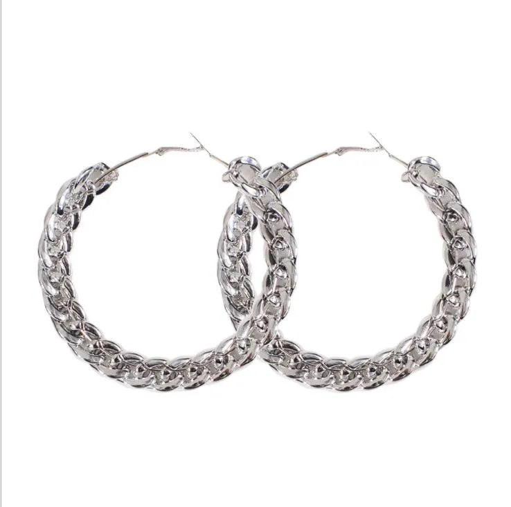 New Trendy 90mm Big Metal Hoop Earrings for Women Gold Twisted Circle Round Alloy Hoop Earrings Fashion Party Jewelry