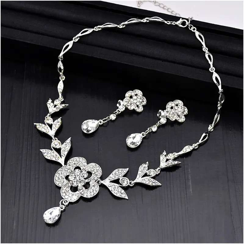 Mode bruids sieraden ketting oorbel sets bruiloft accessoires Headpieces 2 in 1 Crystal Rhinestone Party