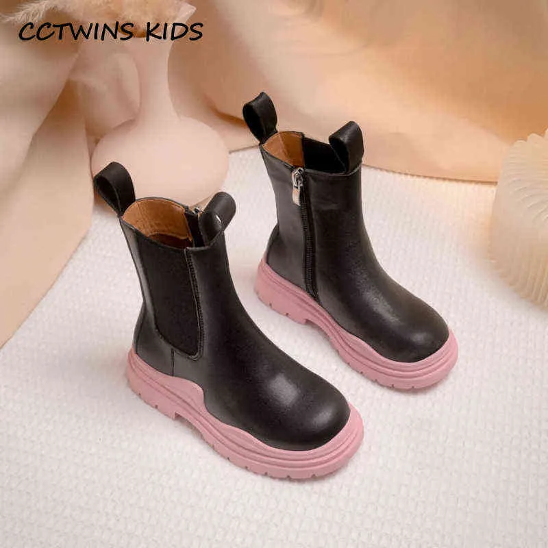 Çocuk Botları 2021 Sonbahar Çocuk Moda Rahat Ayak Bileği Yüksek Top Chelsea Çizmeler Kız Bebek Ayakkabıları Için Su Geçirmez Kalın Taban Platformu Y1227
