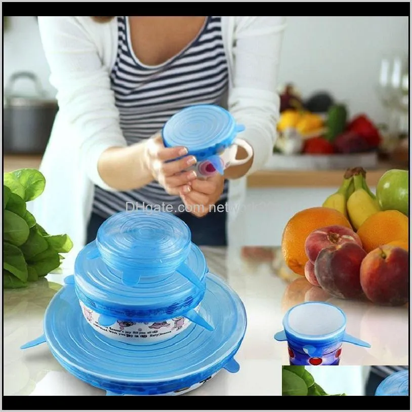 1 set silicone stretch suction pot lids 6pcs/set food grade  keeping wrap seal lid pan cover kitchen tools accessories