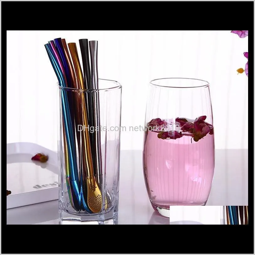 7 colors 304 stainless steel creative spoon drinking straws bent filter straw drink tea bar coffee spoons luxury stir bar ktv